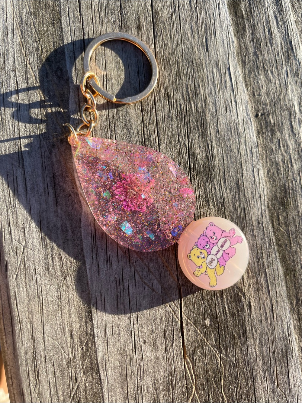 Pink Glitter Teardrop Keychain with Cute Bear Charm - women’s Accessories